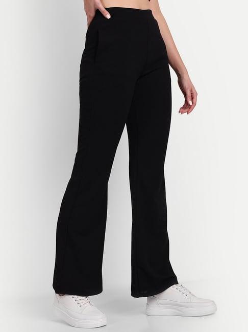 broadstar black relaxed fit high rise flared trousers