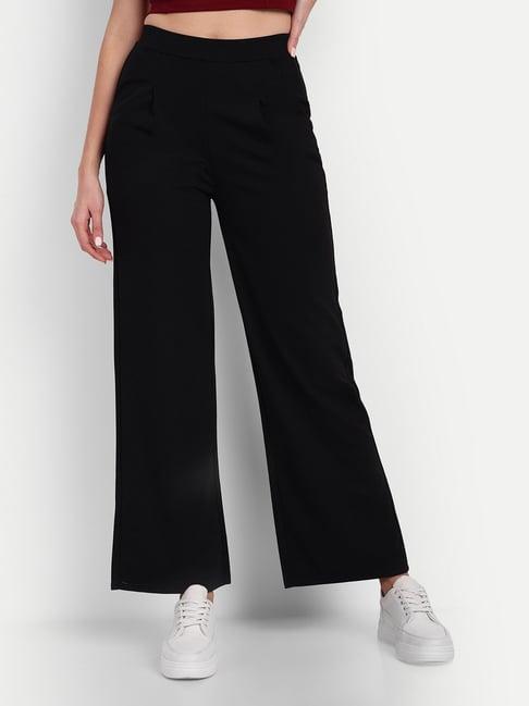 broadstar black relaxed fit high rise stretchable trousers