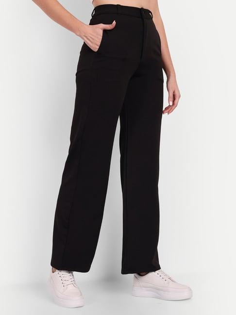 broadstar black relaxed fit high rise stretchable trousers