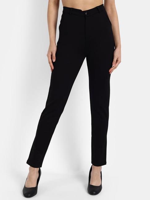 broadstar black slim fit high rise trousers