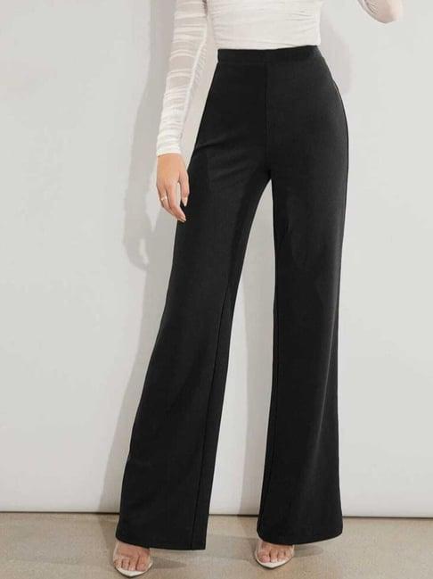 broadstar black straight fit high rise trousers