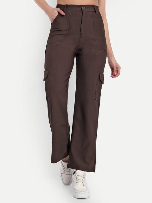 broadstar brown cotton straight fit high rise cargo pants