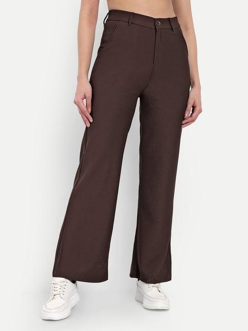 broadstar brown cotton straight fit high rise trousers