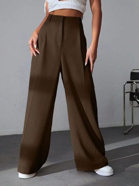 broadstar brown regular fit high rise stretchable trousers