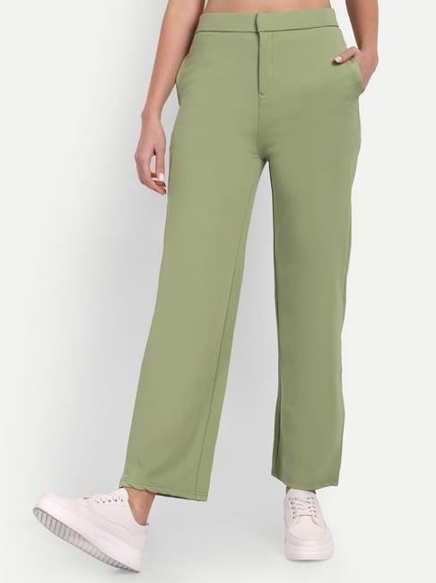 broadstar green straight fit high rise trousers