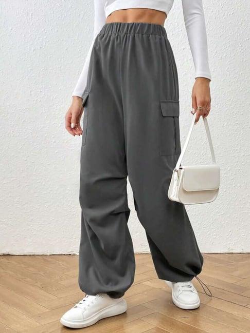 broadstar grey regular fit high rise parachute trousers