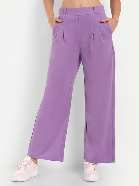 broadstar lavender relaxed fit high rise stretchable trousers