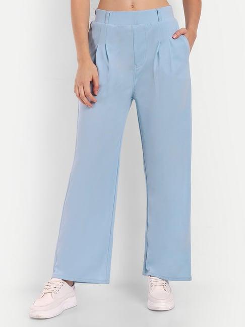 broadstar powder blue relaxed fit high rise trousers