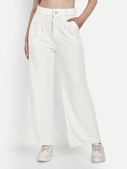 broadstar white straight fit high rise trousers