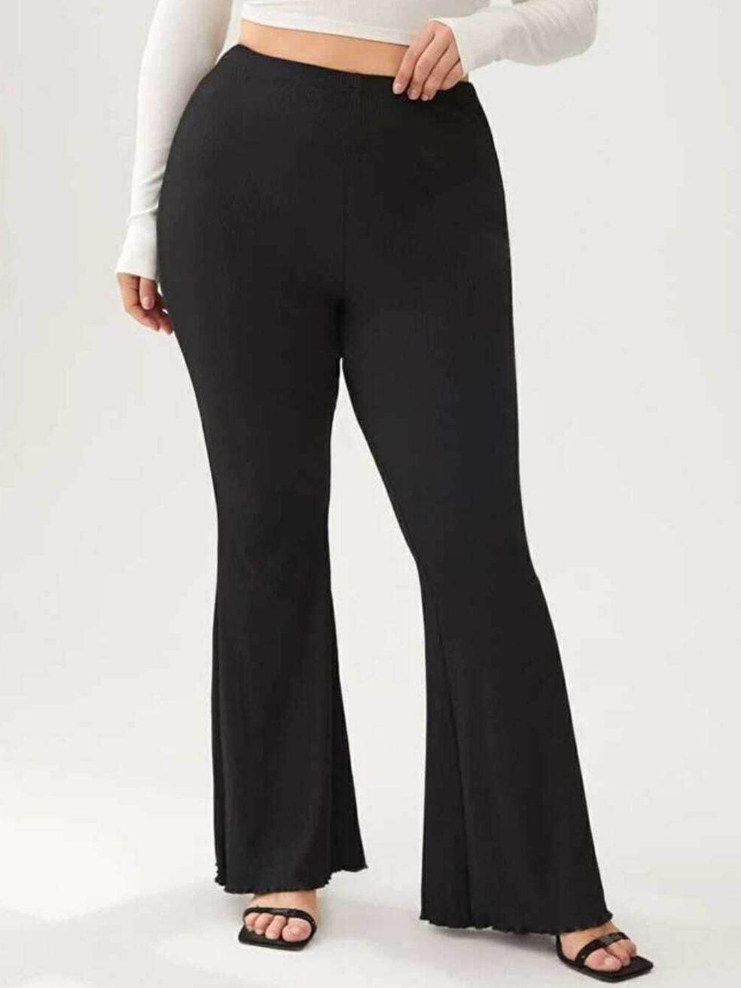 broadstar women black relaxed straight leg flared high-rise easy wash trousers