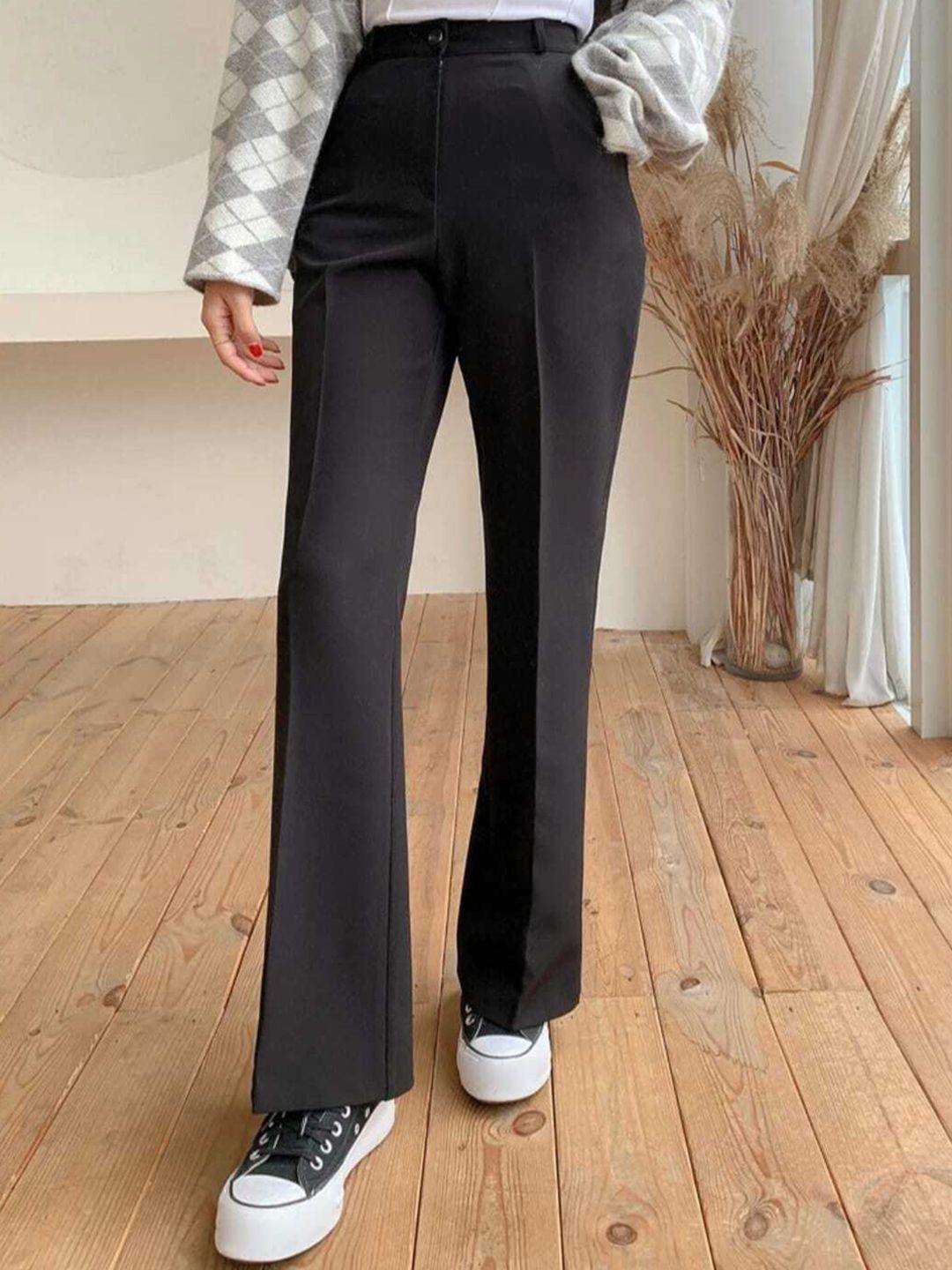 broadstar women black relaxed straight leg loose fit high-rise easy wash trousers