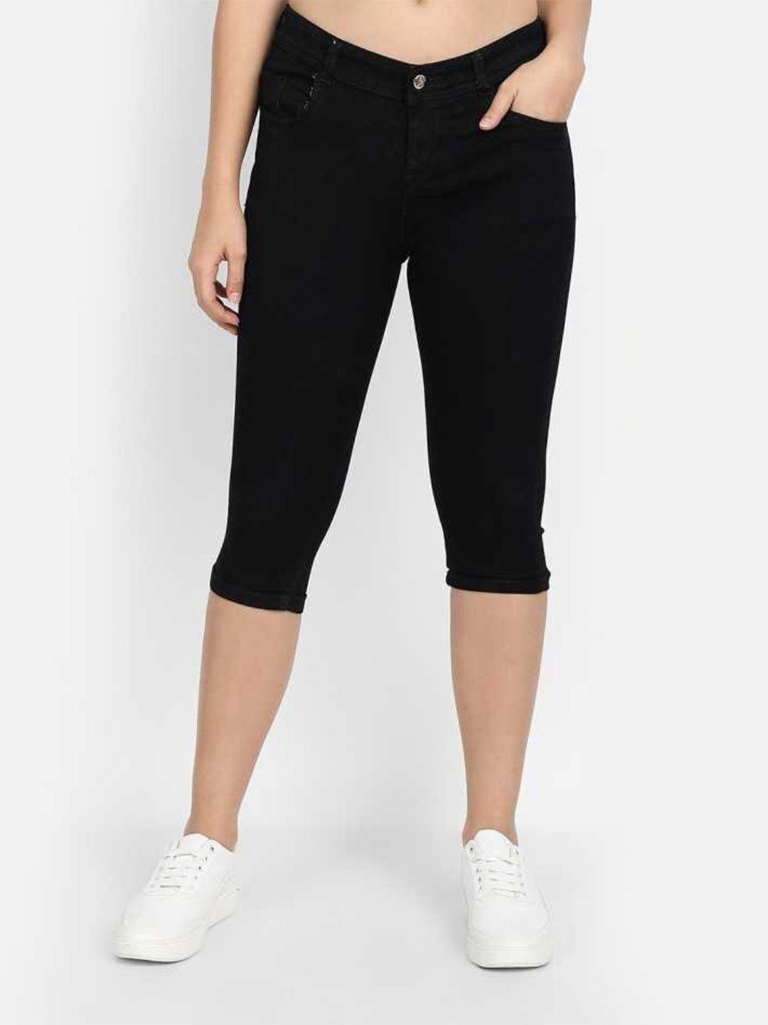 broadstar women black skinny fit capris