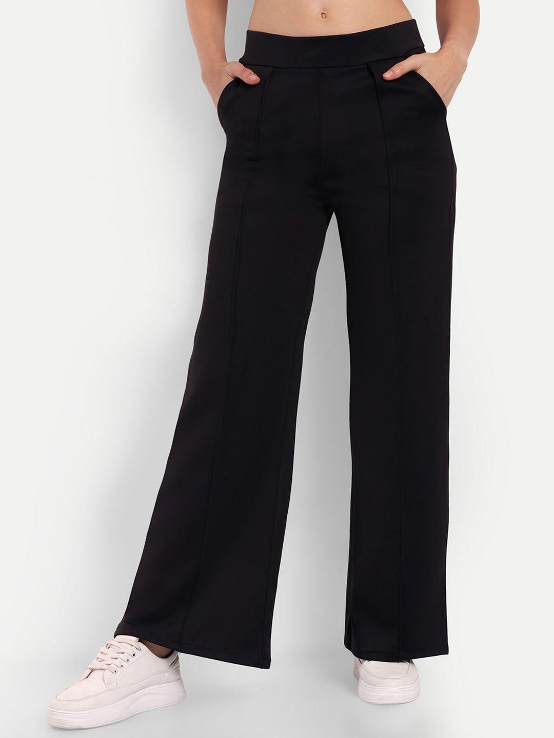 broadstar women black smart straight fit high-rise easy wash pleated trousers