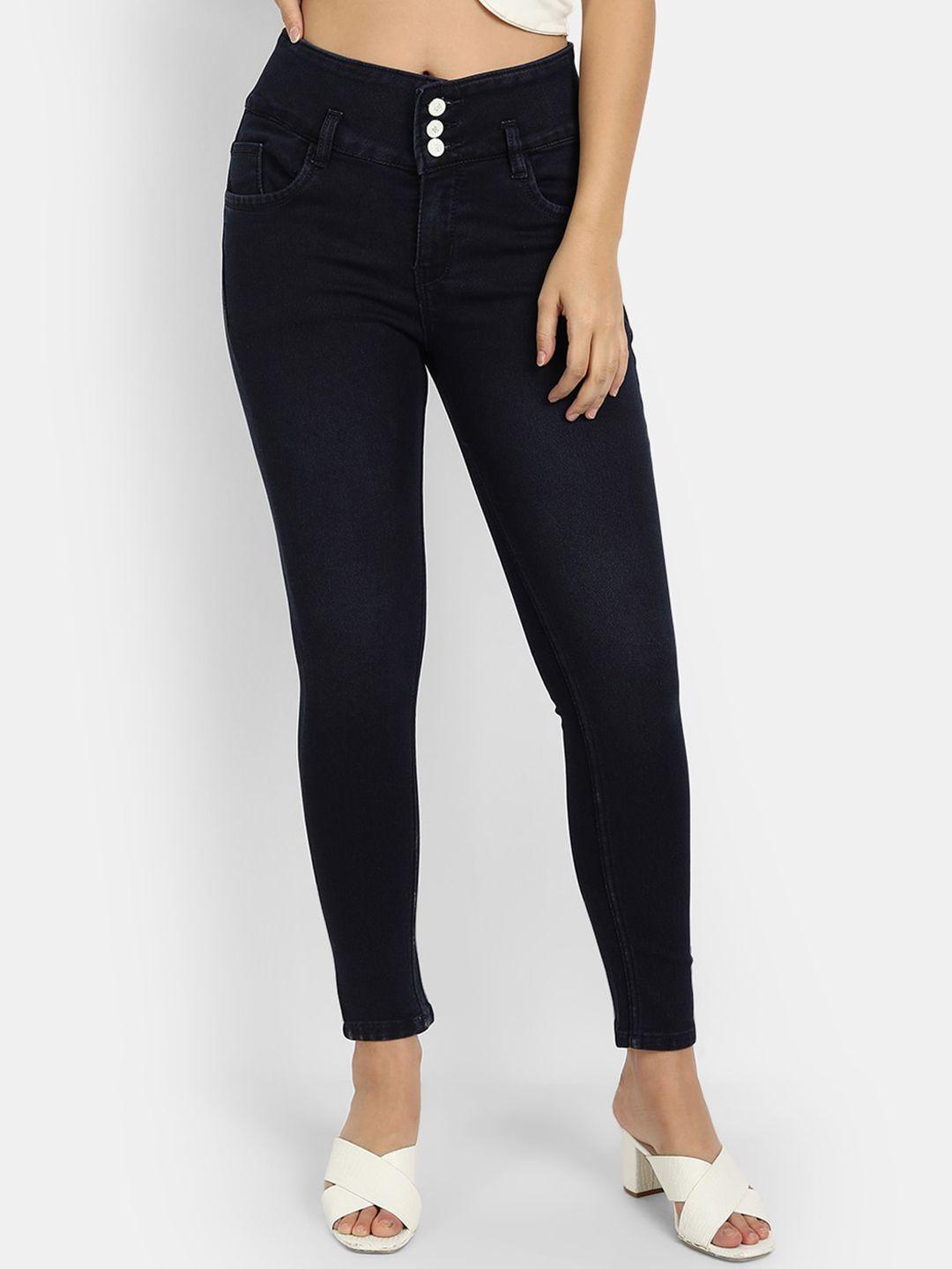 broadstar women blue skinny fit high-rise jeans