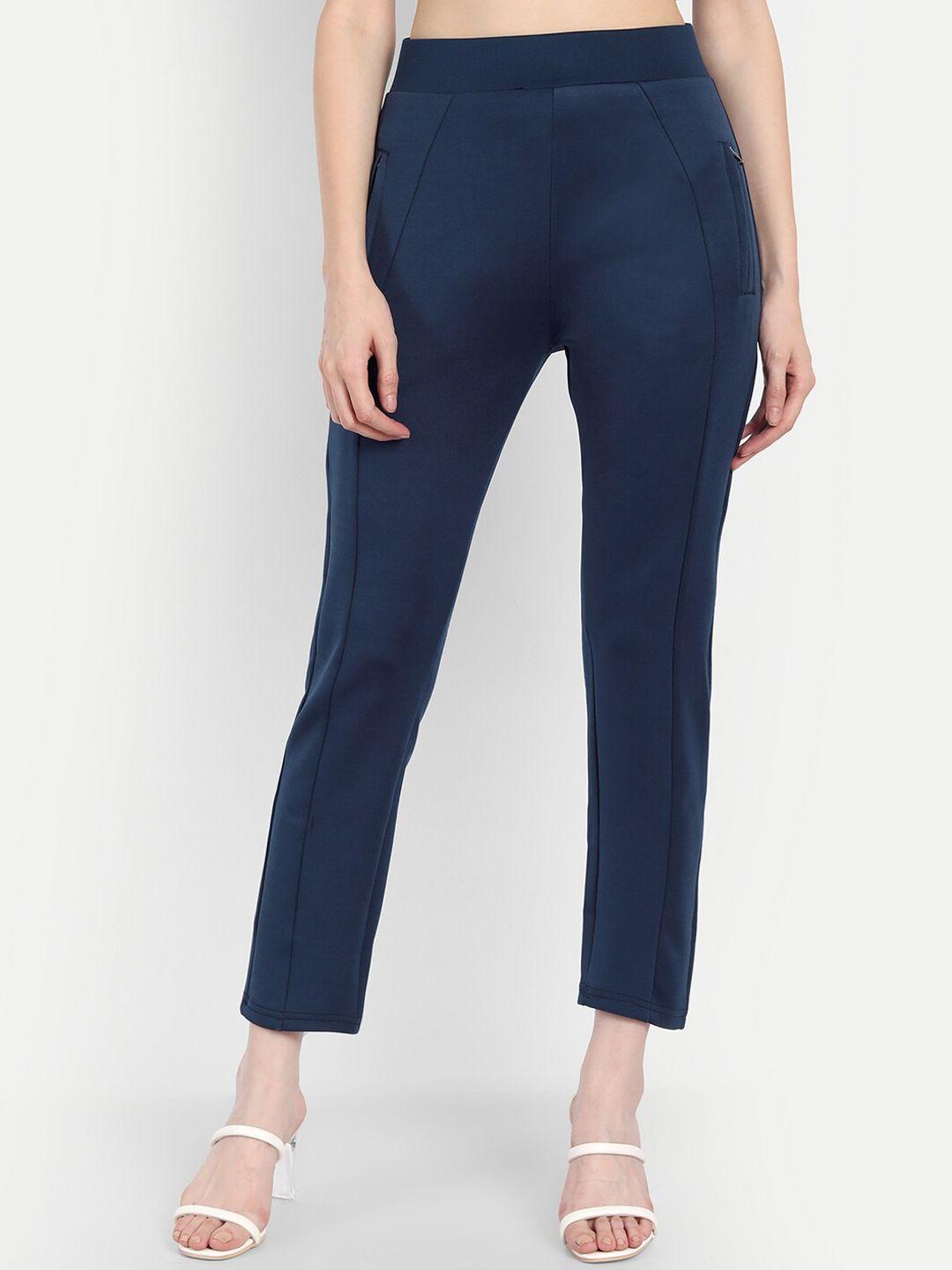 broadstar women blue solid skinny-fit track pants