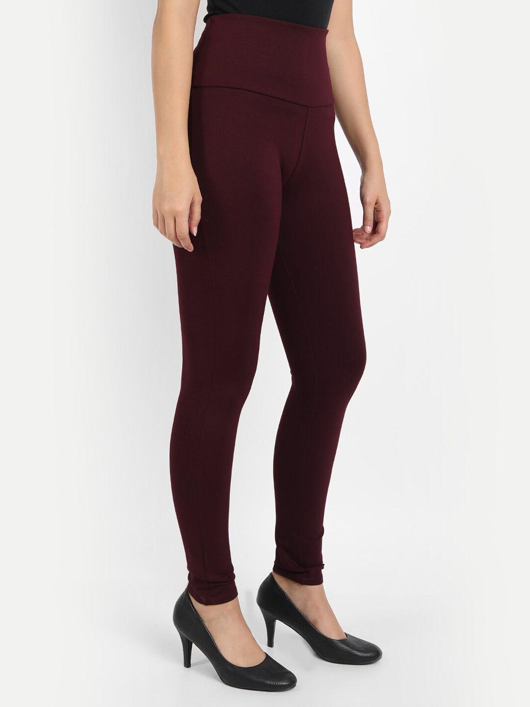 broadstar women maroon solid skinny-fit jeggings