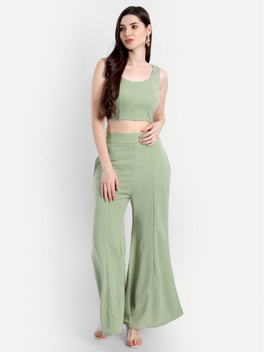 broadstar women sage green solid co-ord set