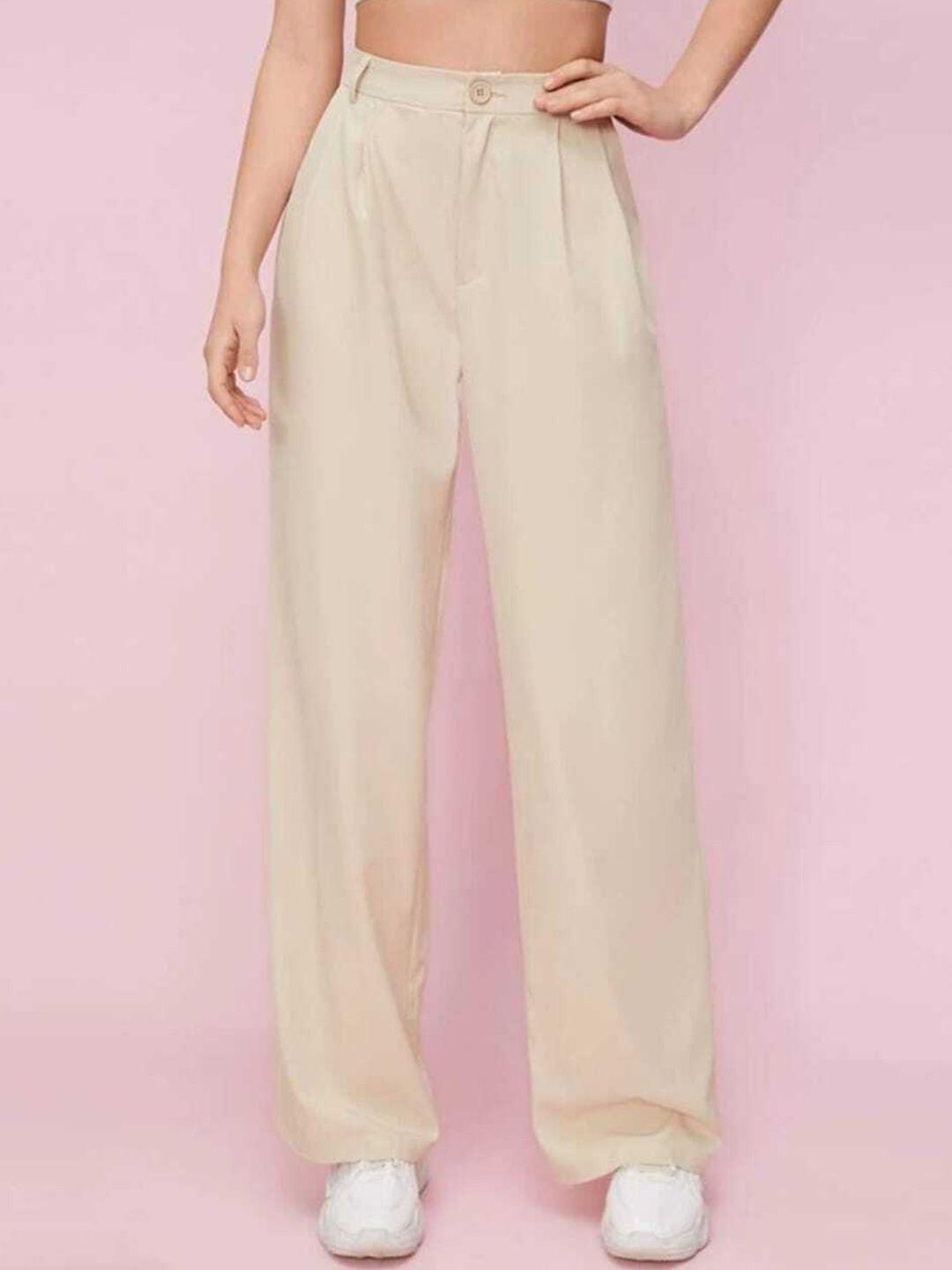 broadstar women smart loose fit high-rise easy wash pleated cotton parallel trousers