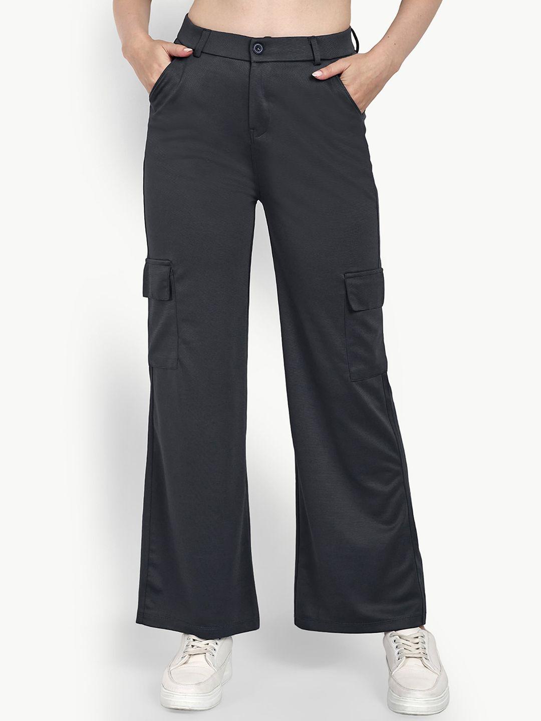 broadstar women smart straight fit high-rise easy wash cargo trousers