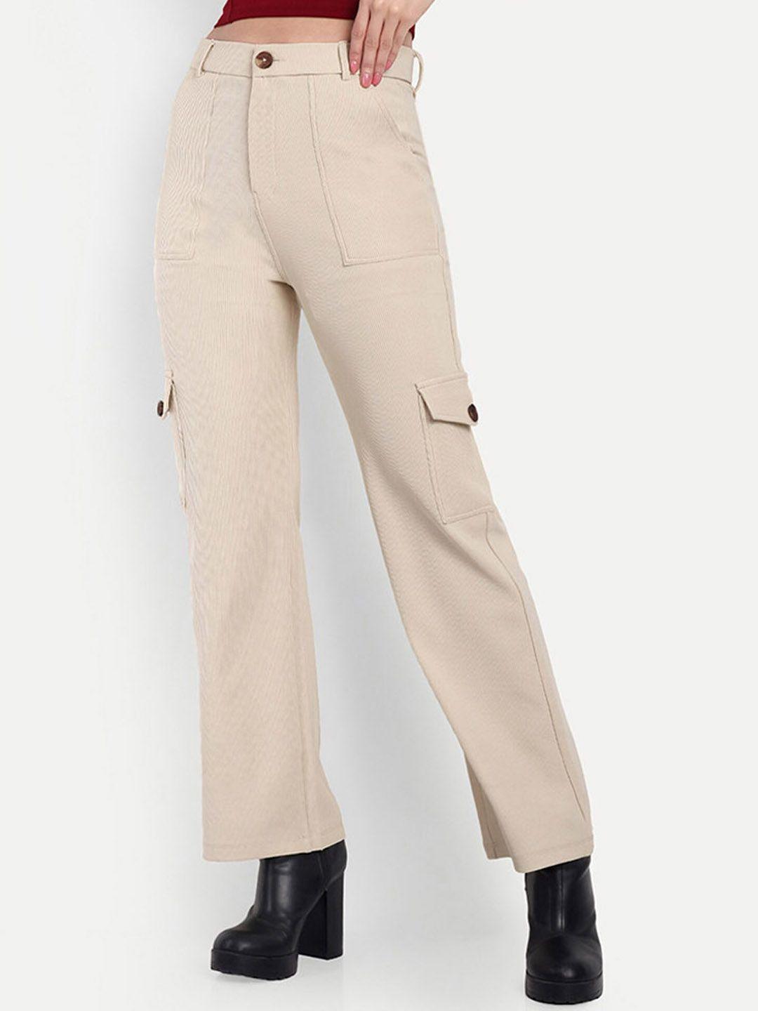 broadstar women smart straight fit high-rise easy wash corduroy trousers