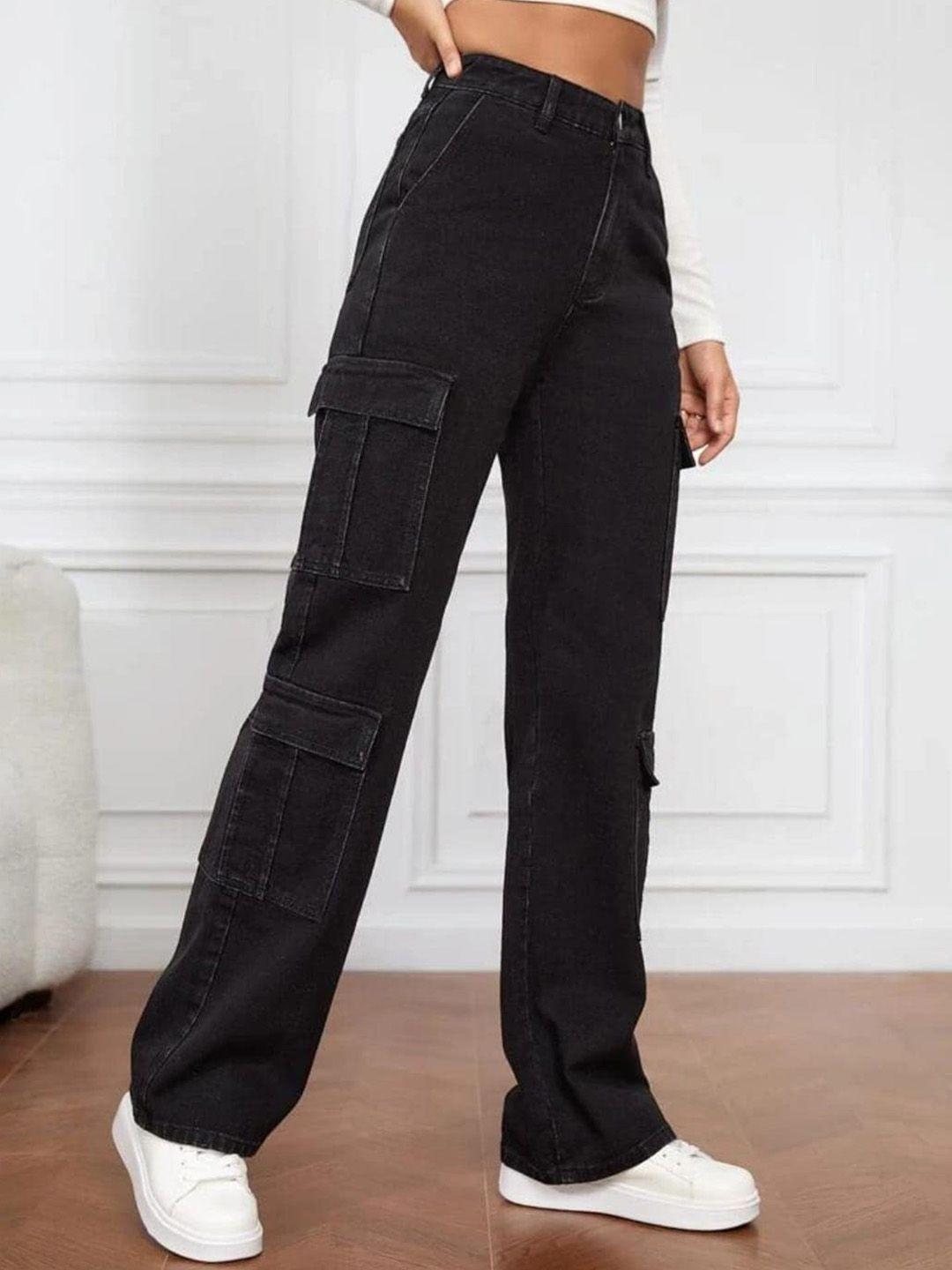 broadstar women smart wide leg high rise clean look stretchable cargo jeans