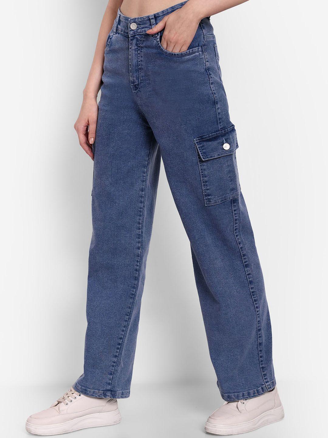 broadstar women smart wide leg high-rise light fade stretchable jeans