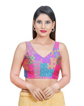 brocade padded back open saree blouse