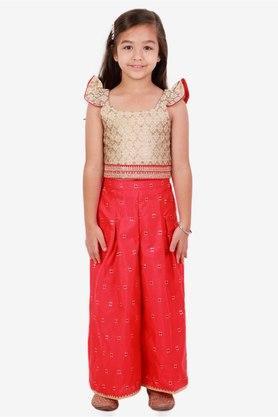 brocade polyester shoulder straps girls ethnic set - gold