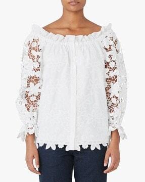 broderie anglaise off-shoulder top with gathers