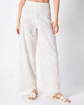 broderie anglaise wide-leg pants