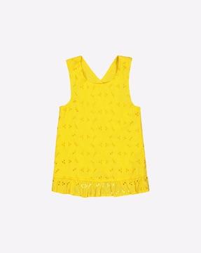 broderie sleeveless top with frilled hem