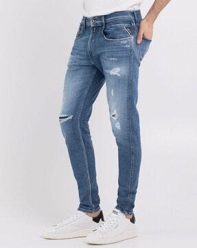 bronny aged mid-wash mid-rise slim fit jeans