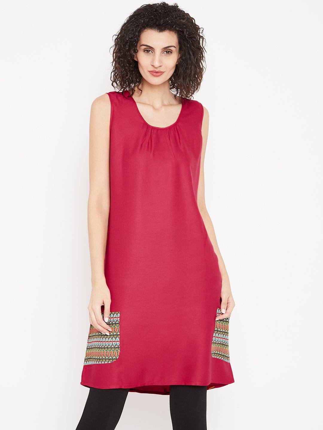bronz red solid tunic with printed detail