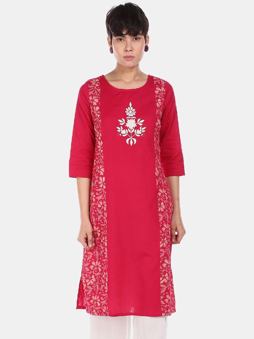 bronz women fuchsia pink embroidered straight kurta