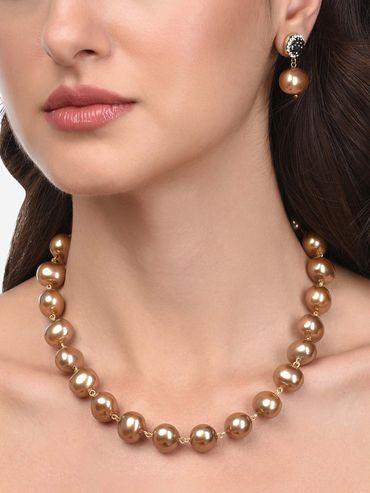 bronze beaded contemporary necklace & earring set-zpfk14038