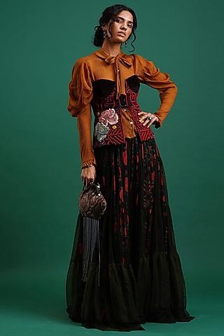 bronze blouse with embroidered corset