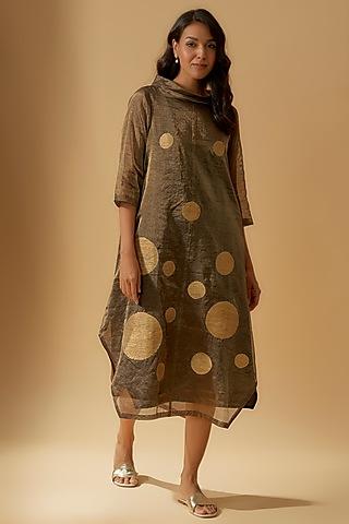 bronze chanderi tissue embroidered dress