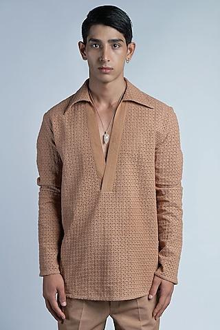 bronze cotton schiffli embroidered shirt