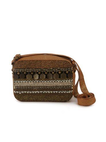 bronze embroidered sling bag