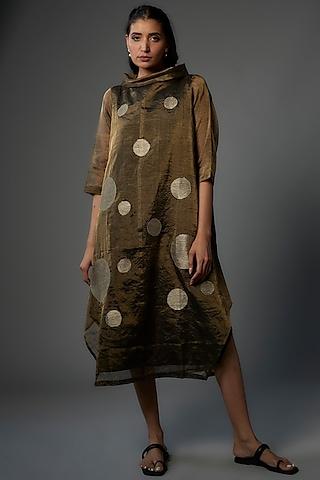 bronze handwoven chanderi tissue embroidered asymmetric dress