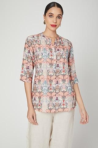 bronze pleated & printed blouse