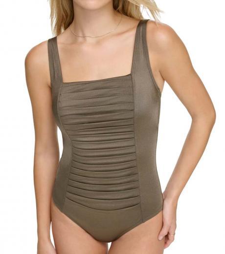 bronze pleated one-piece swimsuit