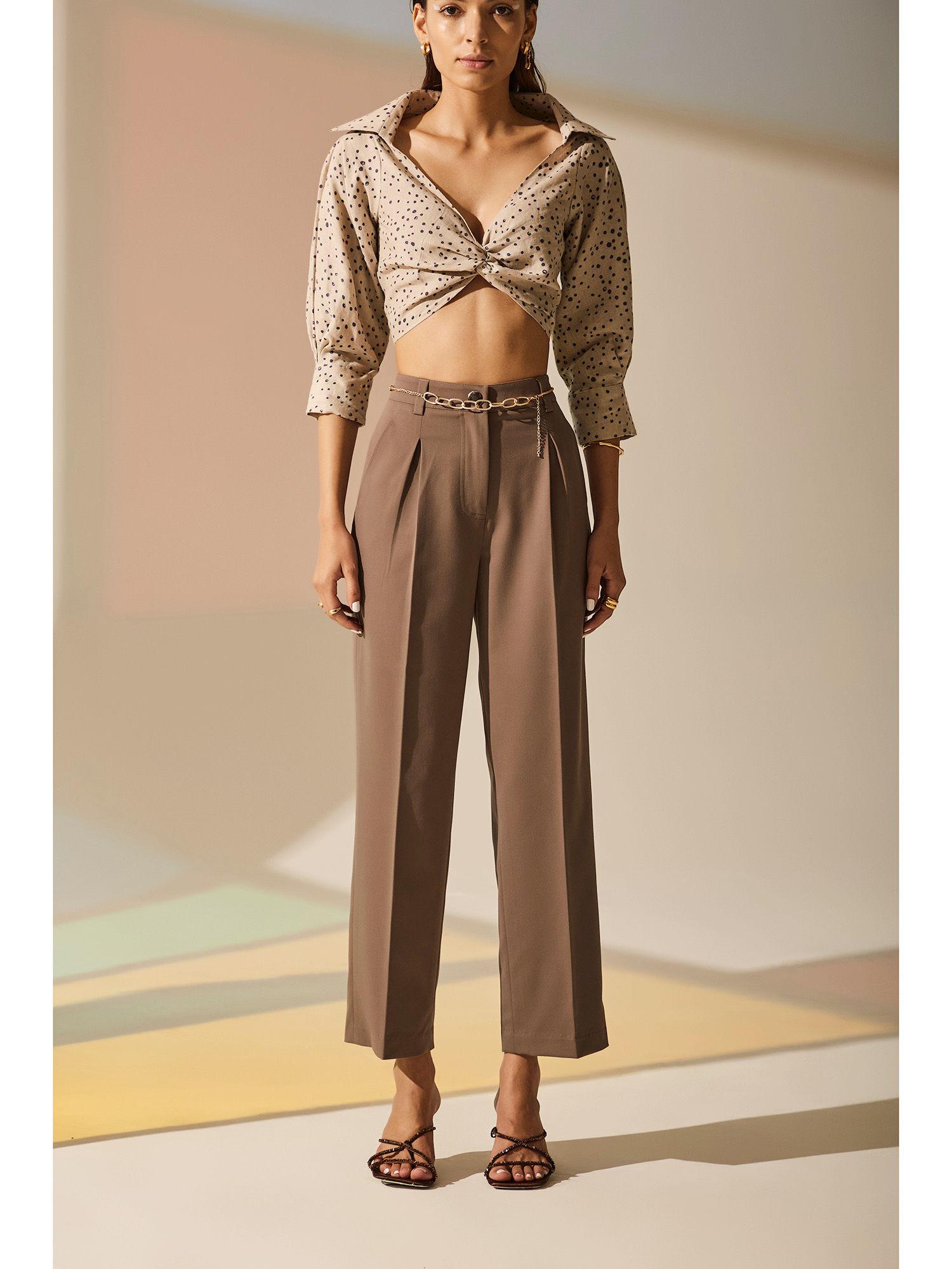 bronze pleated pants - brown