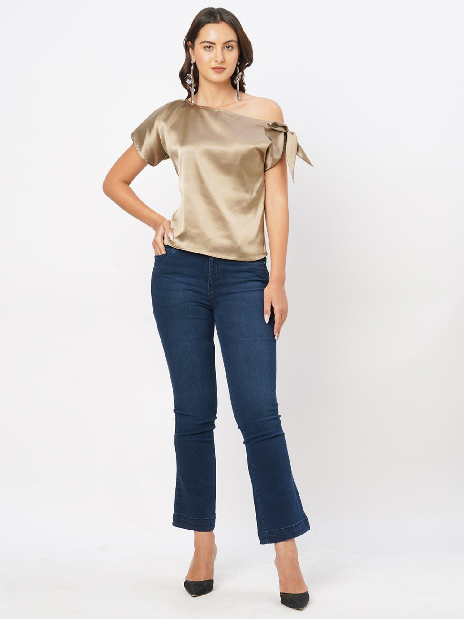 bronze satin drop shoulder top