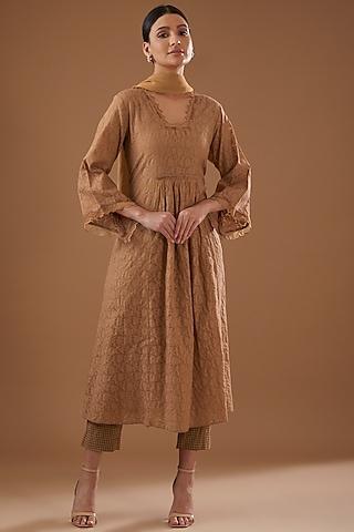 bronze textured silk cotton embroidered kurta set