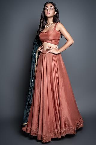 bronze zardosi embroidered lehenga set