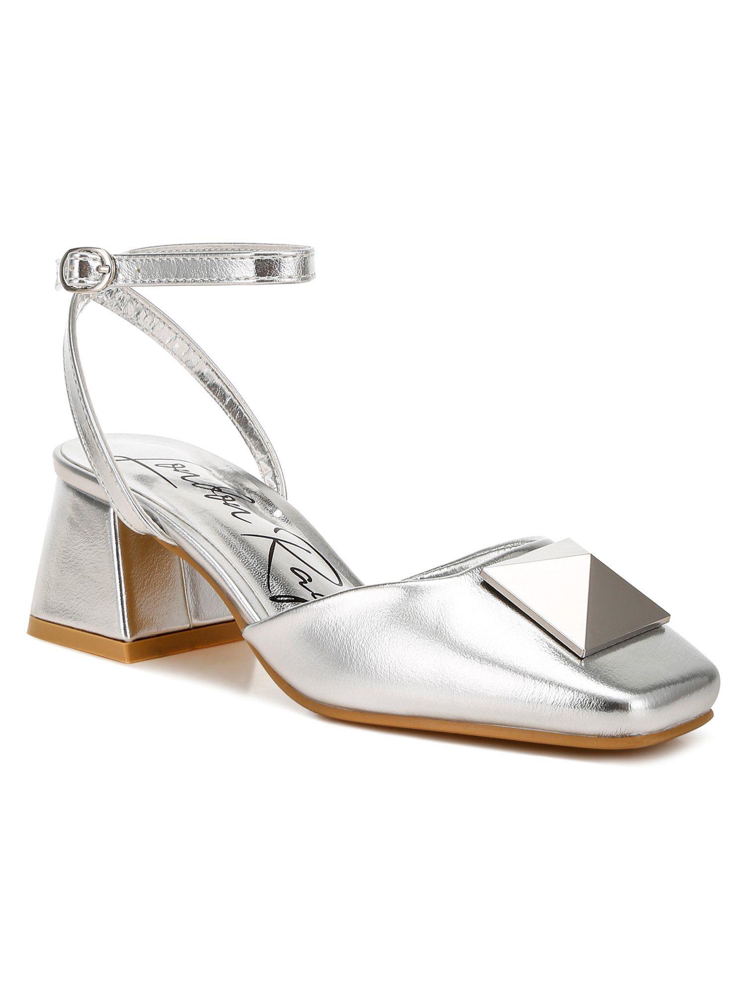 brooch detail ankle strap sandals - silver