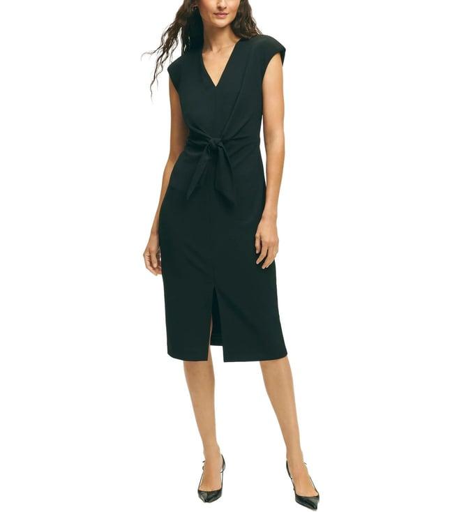 brooks brothers black modern fit cap sleeve v-neck crepe sheath dress