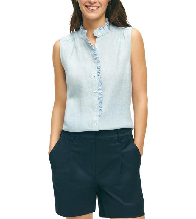 brooks brothers blue modern fit classic ruffle full sleve top