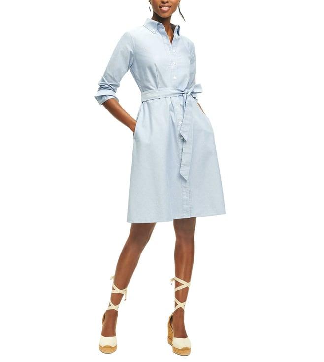 brooks brothers blue modern fit cotton oxford belted shirt dress